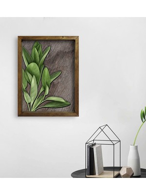 Bk Gift Green Plant Tasarımlı Doğal Masif Ahşap Çerçeveli Tablo 45X65CM-4