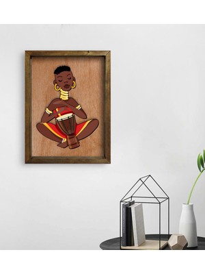 Bk Gift African Woman Tasarımlı Doğal Masif Ahşap Çerçeveli Tablo 45X65CM-4