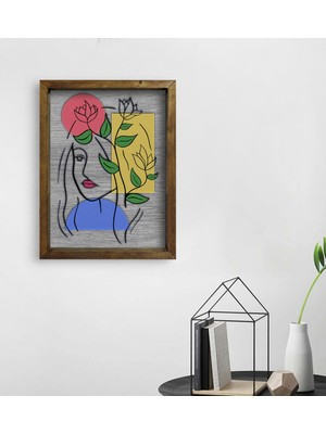 Bk Gift Woman Line Tasarımlı Doğal Masif Ahşap Çerçeveli Tablo 45X65CM-4