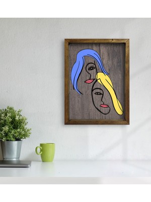 Bk Gift Woman Line Tasarımlı Doğal Masif Ahşap Çerçeveli Tablo 45X65CM-1