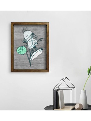 Bk Gift Minimal Çiçekler Tasarımlı Doğal Masif Ahşap Çerçeveli Tablo 45X65CM-3