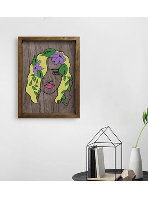 Bk Gift Woman Line Tasarımlı Doğal Masif Ahşap Çerçeveli Tablo 45X65CM-7