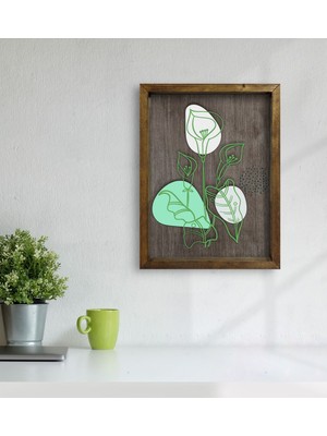 Bk Gift Minimal Çiçekler Tasarımlı Doğal Masif Ahşap Çerçeveli Tablo 45X65CM-1