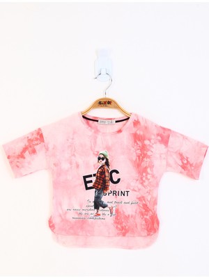 Toontoy Kids Ghada Büyük Beden Pudra Mıcky Fare Baskılı Taşlı Kadın T-Shirt