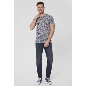 Lee Cooper Bisiklet Yaka Desenli Mavi Erkek T-Shirt