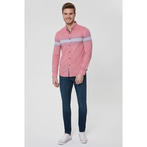 Lee Cooper Uzun Kollu Dar Kalıp DesenliPembe Erkek Gömlek