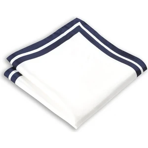 1001 Kravat Lacivert Kenar Çizgili Beyaz Renkli 33X33 cm Ölçülerinde Ipek Cep Mendili