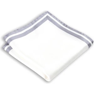 1001 Kravat Gri Kenar Çizgili Beyaz Renkli 33X33 cm Ölçülerinde Ipek Cep Mendili