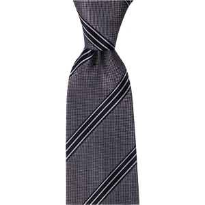 1001 Kravat Koyu Gri Çizgili 8 cm Genişliğinde Kravat