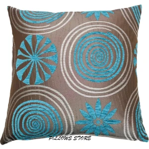 Pillows Store Çiçek Desenli Turkuaz Kırlent Kılıfı 45CM*45CM
