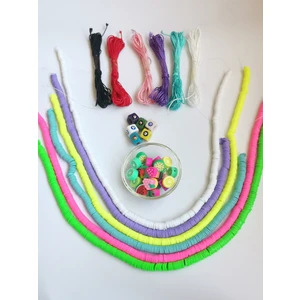 Livza Bijuteri 6 Renk Fimo Boncuk 6 Mm, 10 Adet Desenli Fimo 6 Adet Nazarlı Boncuk Ipli Set