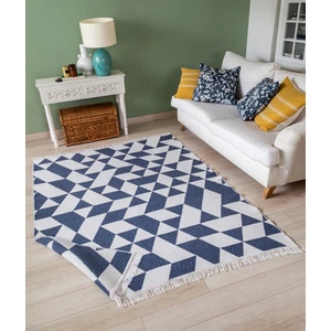 Duo Beyaz Mavi Çift Taraflı Yıkanabilir Dokuma Kilim 22992A