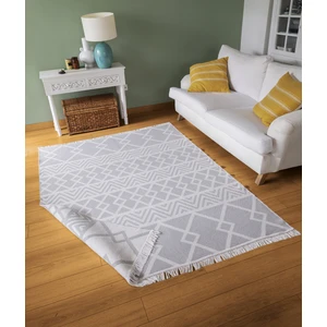 Duo Beyaz Gri Çift Taraflı Yıkanabilir Dokuma Kilim 22995A