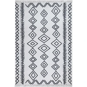 Duo Beyaz Siyah Çift Taraflı Yıkanabilir Dokuma Kilim 23000A