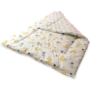 Bebek Özel 100X150 cm Pamuklu Kumaştan Bebek Yorganı (Sarı Hilal/büyük Gri Yıldızlı)