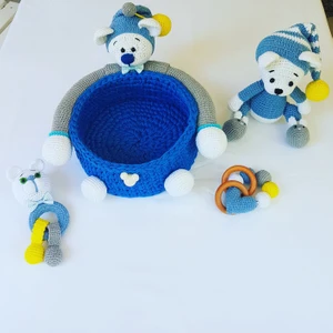 Oyuncak Park Ayıcıklı Penye Sepet Yeni Doğan Takımı Amigurumi Organik Oyun