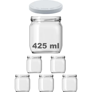 425 cc Kavanoz Metal Beyaz Konserve Kapaklı 425 ml Şeffaf Cam Kavanoz 5 Adet