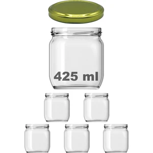 425 cc Kavanoz Metal Gold Konserve Kapaklı 425 ml Şeffaf Cam Kavanoz 5 Adet