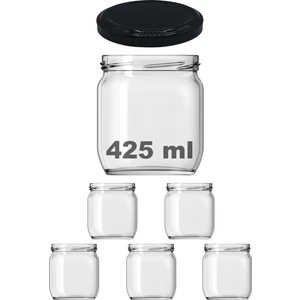 425 cc Kavanoz Metal Siyah Konserve Kapaklı 425 ml Şeffaf Cam Kavanoz 5 Adet