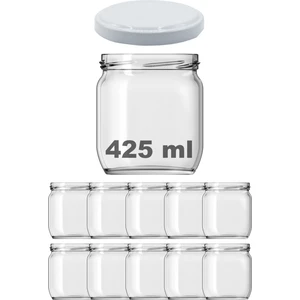 425 cc Kavanoz Metal Beyaz Konserve Kapaklı 425 ml Şeffaf Cam Kavanoz 10 Adet