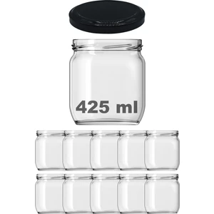 425 cc Kavanoz Metal Siyah Konserve Kapaklı 425 ml Şeffaf Cam Kavanoz 10 Adet