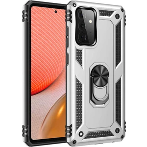 noktaks - Samsung Galaxy A52 - Kılıf Yüzüklü Zırh Tank Vega Kapak - Gri