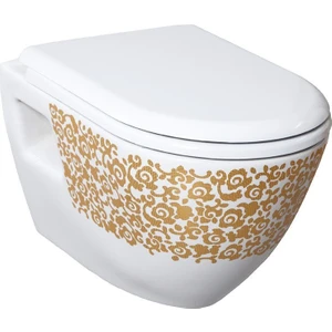 TP325 Terra Asma Klozet Çiçek Altın Dekorlu Asma Klozet + Duck Yavaş Kapanır Kapak