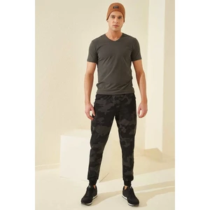 Tommy Life Siyah Kamuflaj Erkek Kamuflaj Desenli Dar Kesim Jogger Eşofman ALT-84754