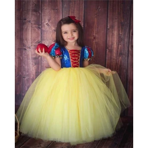 Peoniakids Kız Çocuk Sarı Kabarık Pelerin ve Taç Pamuk Prenses Kostümü - Pamuk Prenses Elbisesi