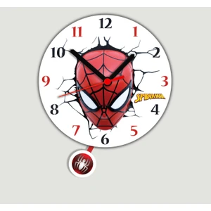 Ahşap Sarkaçlı Spıderman Çocuk Odası Duvar Saati