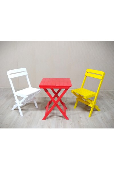 Alyans Bebek Mobilyaları Ahşap Katlanır Masa-Sandalye Takım (Kırmızı-Beyaz-Sarı)