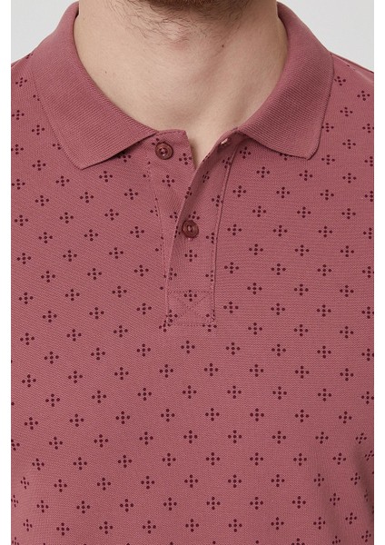 Lee Cooper Polo Yaka Dar Kalıp Desenli Pembe Erkek T-Shirt