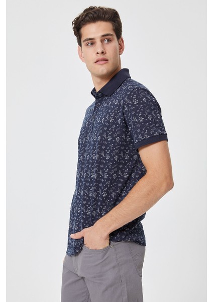 Polo Yaka Kısa Kol Dar KalıpDesenli Fresh Lacivert Erkek T-Shirt modelleri