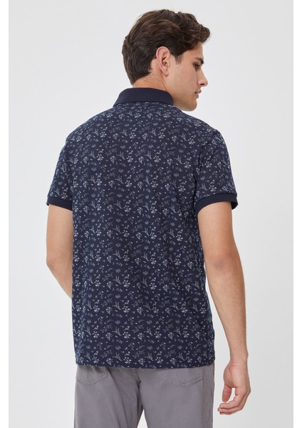 Polo Yaka Kısa Kol Dar KalıpDesenli Fresh Lacivert Erkek T-Shirt fırsatları