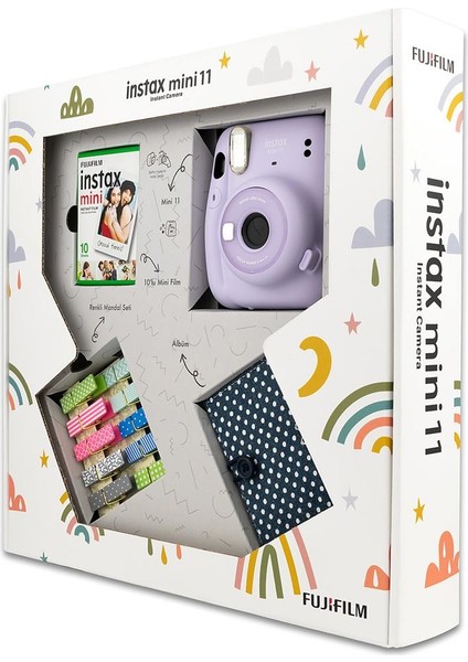 Instax Mini 11 Akordiyon Albüm ve Mandallı Lila Box
