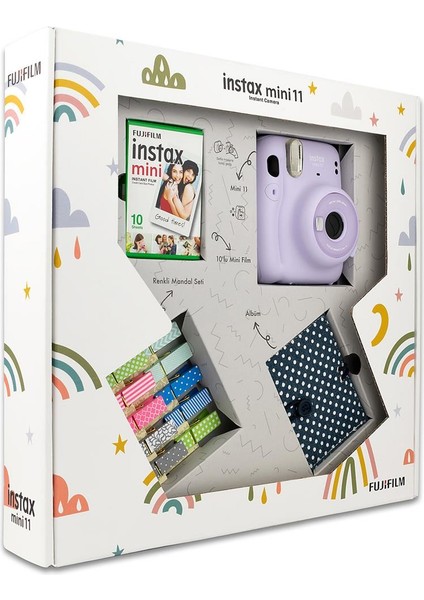 Instax Mini 11 Akordiyon Albüm ve Mandallı Lila Box