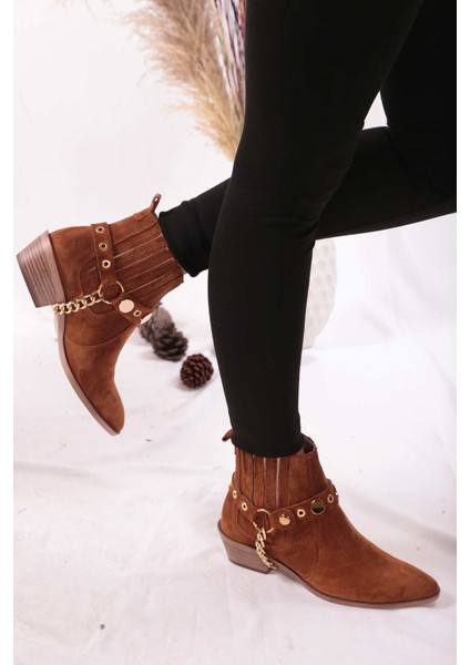 Hakiki Deri Taba Süet Kadın Topuklu Bot 202110218