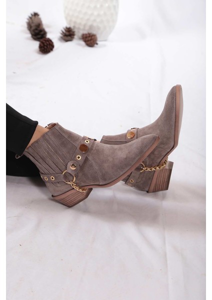 Deri Vizon Süet Kadın Topuklu Bot 202110218