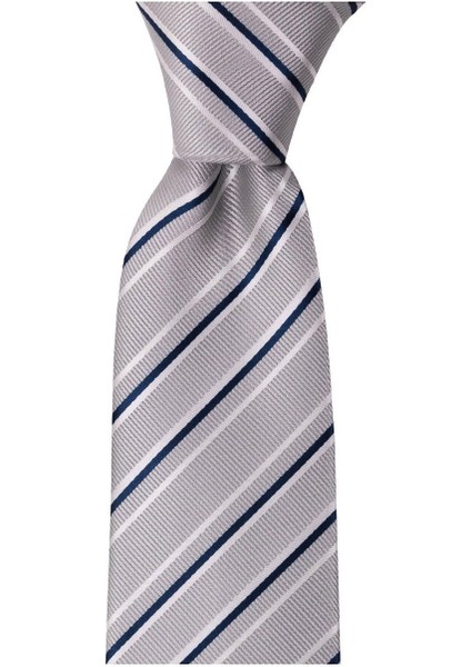 Gri Çizgili 8 cm Genişliğinde Kravat