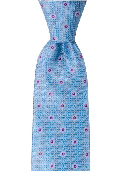 Açık Mavi Desenli 8 cm Genişliğinde Kravat