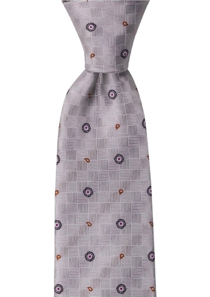 Gri Desenli 8 cm Genişliğinde Kravat