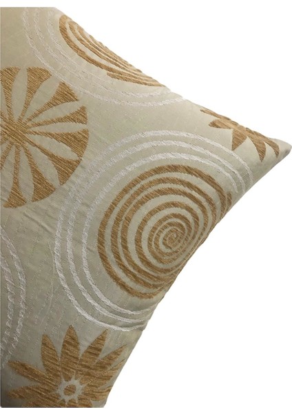 Çiçek Desenli Krem Kırlent Kılıfı 45CM*45CM
