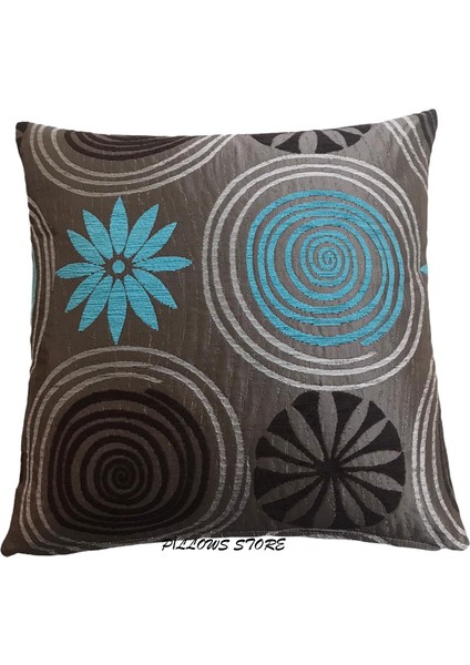 Çiçek Desenli Turkuaz Kırlent Kılıfı 45CM*45CM