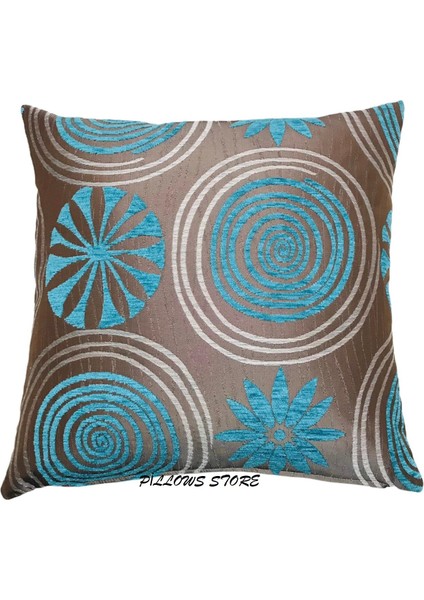 Çiçek Desenli Turkuaz Kırlent Kılıfı 45CM*45CM