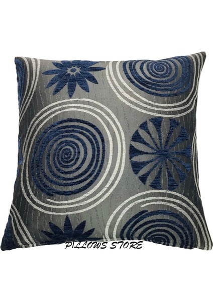 Çiçek Desenli Lacivert Kırlent Kılıfı 45CM*45CM
