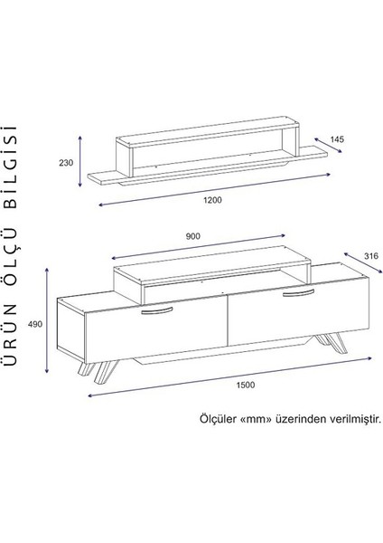 BMdekor Tv Ünitesi Harmony Antrasit Ceviz 150 cm