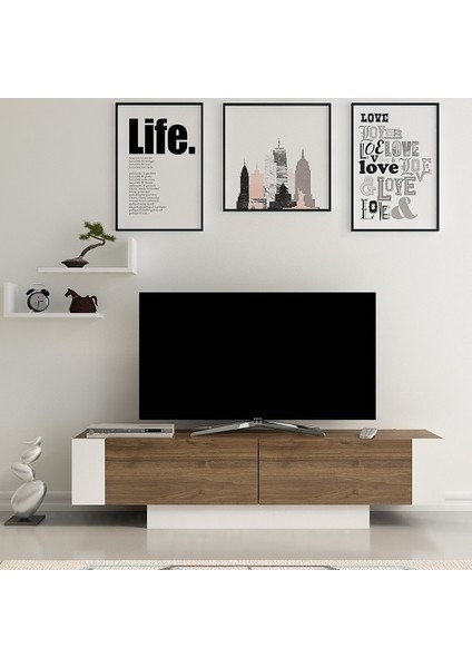 BMdekor TV Ünitesi Uranüs Beyaz Ceviz 150 cm