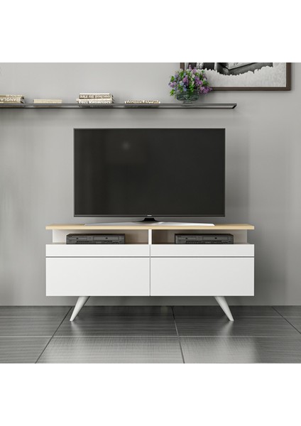 BMdekor TV Sehpası Berka 2 Kapak Beyaz Safir Meşe