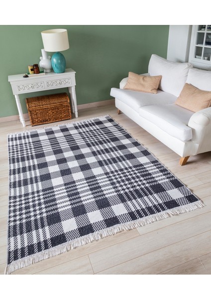 Duo Beyaz Siyah Çift Taraflı Yıkanabilir Dokuma Kilim 22991A