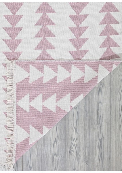 Duo Beyaz Pembe Çift Taraflı Yıkanabilir Dokuma Kilim 22994A